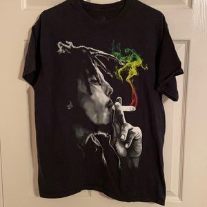 Bob Marley smoking a joint tshirt.  Says size